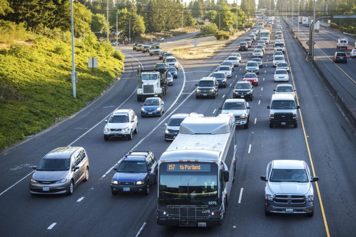 Traffic moves south along Interstate 5 on the morning of July 24, 2018.