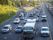 Traffic moves south along Interstate 5 on the morning of July 24, 2018.