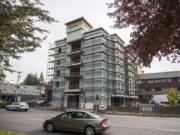 Cars drive past Our Heroes Place in downtown Vancouver on Wednesday afternoon.