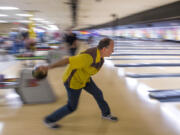 Scott Alexander of Hockinson prepares his throw while bowling in the The Lutheran Mixed Bowling League at Allen’s Crosley Lanes on Monday night, Oct. 2, 2018.