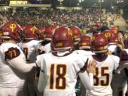 The Prairie football team celebrates after a 34-7 win over Evergreen on Friday at McKenzie Stadium, which clinched the program's first playoff berth since 2011.