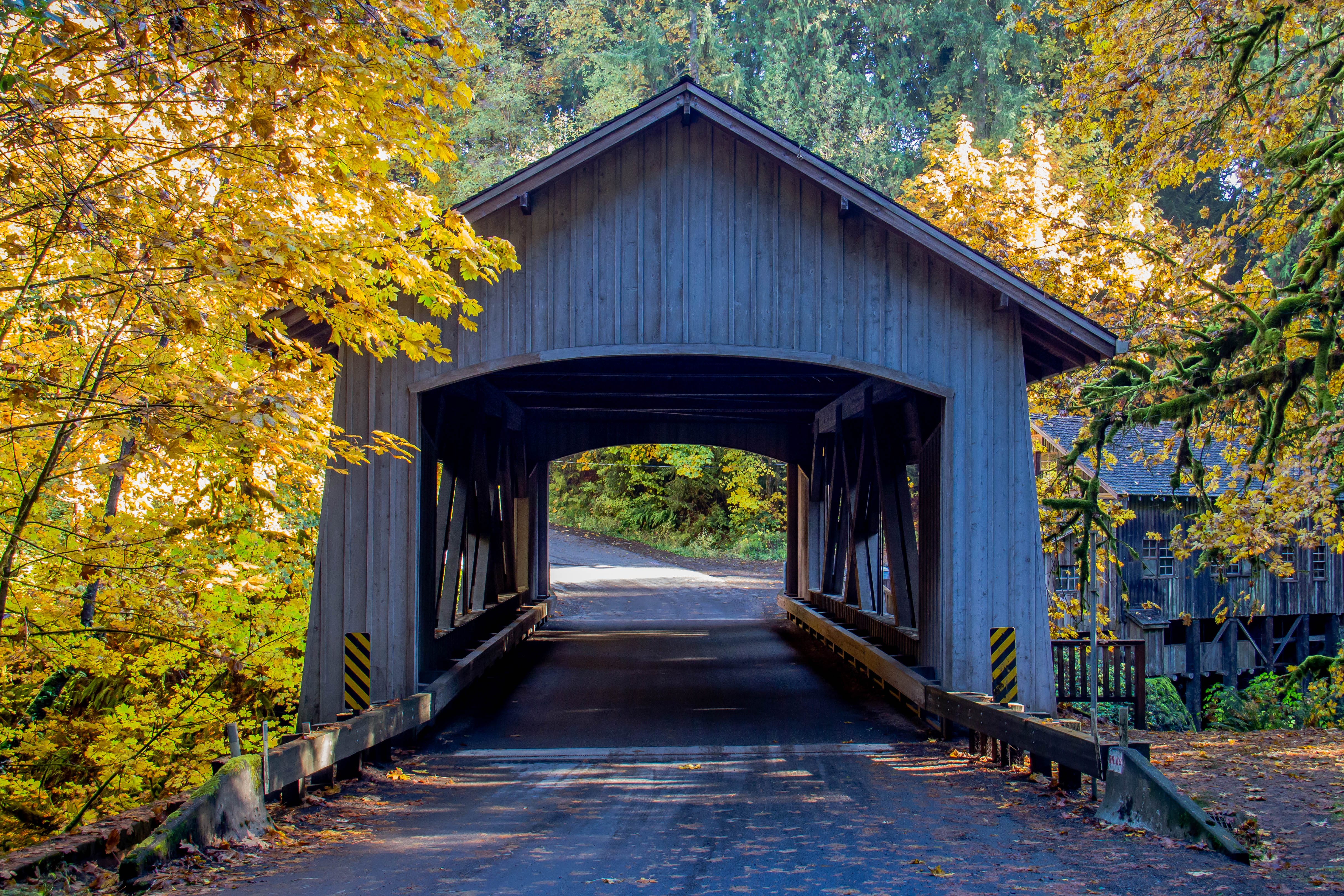 Cedar Creek Covered Bridge at the Cedar Creek Grist Mill.