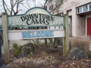 A sign welcomes visitors to downtown Camas.