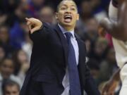 Cleveland Cavaliers head coach Tyronn Lue yells during the second half of an NBA preseason basketball game against the Detroit Pistons, Friday, Oct. 12, 2018, in East Lansing, Mich.