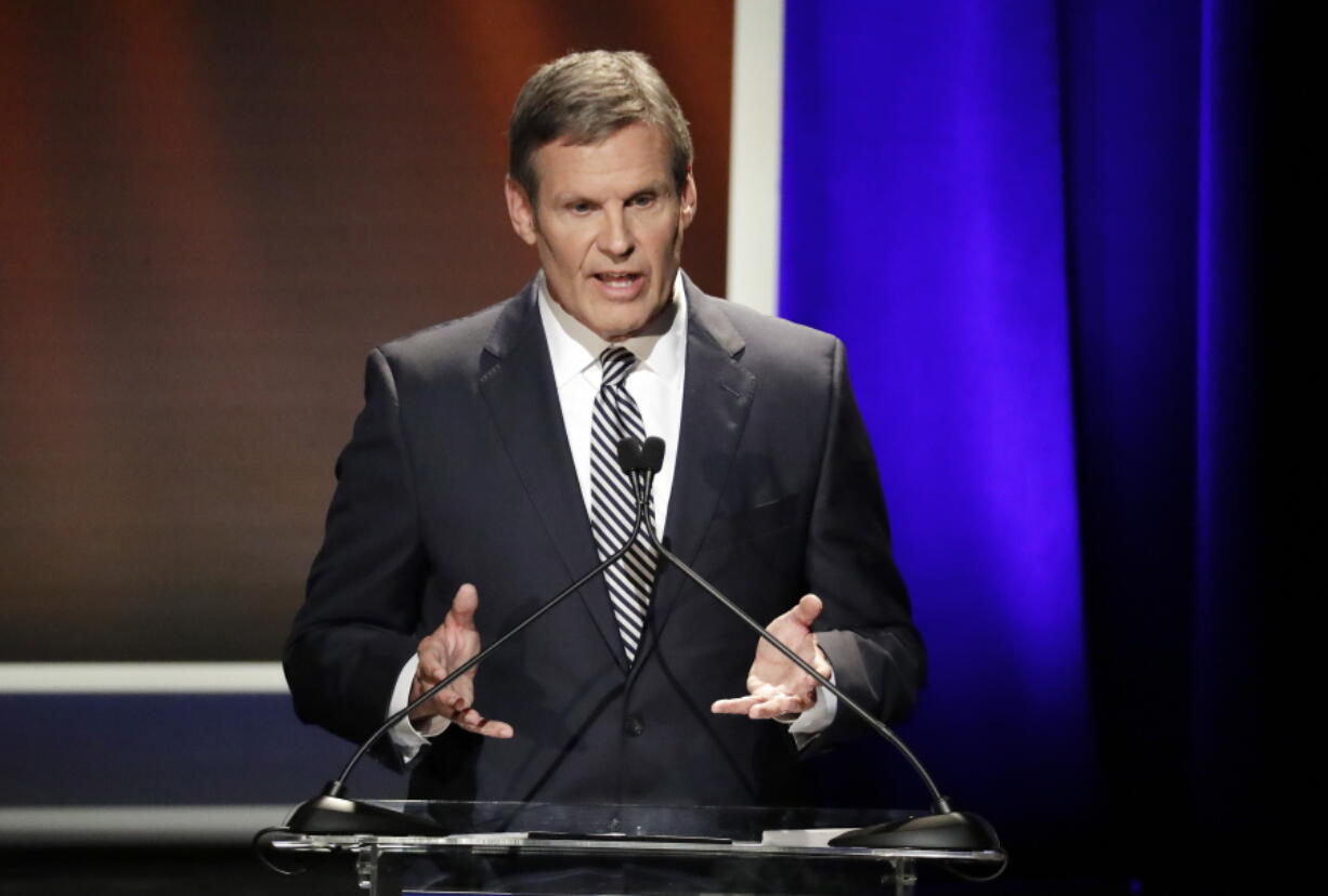 Republican businessman Bill Lee speaks during the final gubernatorial debate at Belmont University on Friday in Nashville, Tenn.