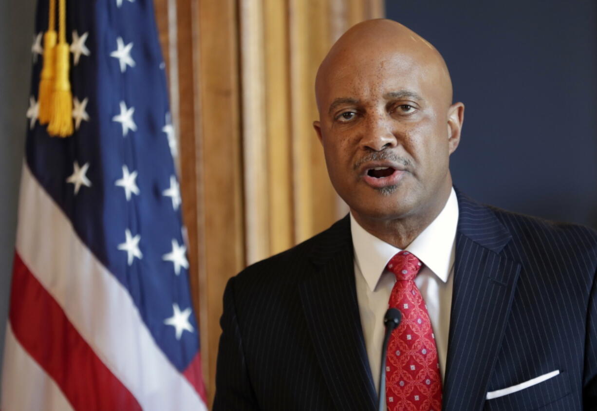 Indiana Attorney General Curtis Hill speaks during a news conference at the Statehouse in Indianapolis. Fort Wayne attorney Daniel Sigler, a special prosecutor who helped investigate allegations that Hill drunkenly groped a lawmaker and three legislative staffers, is planning an announcement Tuesday, Oct. 23, 2018, in Indianapolis on that investigation.