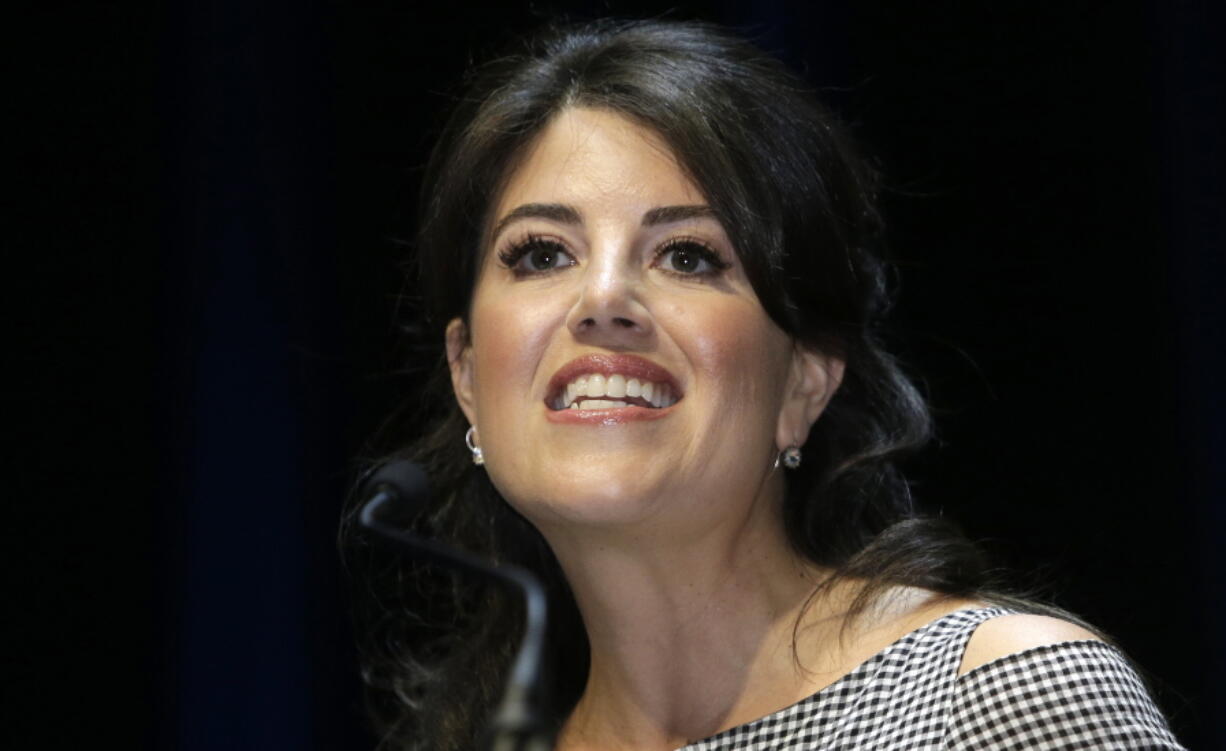 Monica Lewinsky attends the Cannes Lions 2015, International Advertising Festival in Cannes, southern France. Lewinsky is teaming up with celebrities for an anti-bullying campaign that targets name-calling. Appearing Friday, Oct. 5, 2018, on ABC’s “Good Morning America,” Lewinsky says the (hash) Defy The Name campaign calls on people to change their social media names to include the names they were bullied by.