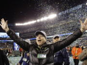 Seahawks owner Paul Allen celebrates after the NFL Super Bowl XLVIII against the Denver Broncos in East Rutherford, N.J. The Seahawks won 43-8.