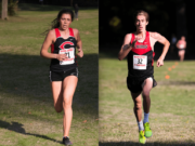 Camas runners Halle Jenkins, left, and Daniel Maton won 4A district cross country titles on Thursday at Lewisville Park in Battle Ground.