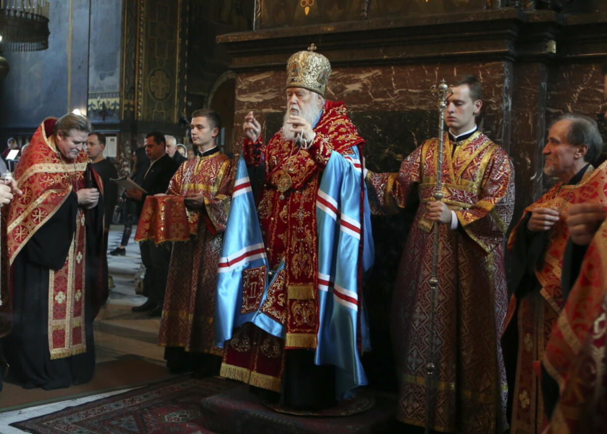 Patriarch Filaret, head of the Ukrainian Orthodox Church of the Kiev Patriarchate, conducts a service Oct. 11 at the Volodymysky Cathedral in Kiev, Ukraine.