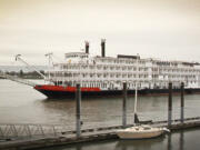 The proposed ferry service would stop at the Terminal 1 dock in Vancouver, shown here in March 2014 with the American Empress paddle-wheeled cruise vessel in the background.