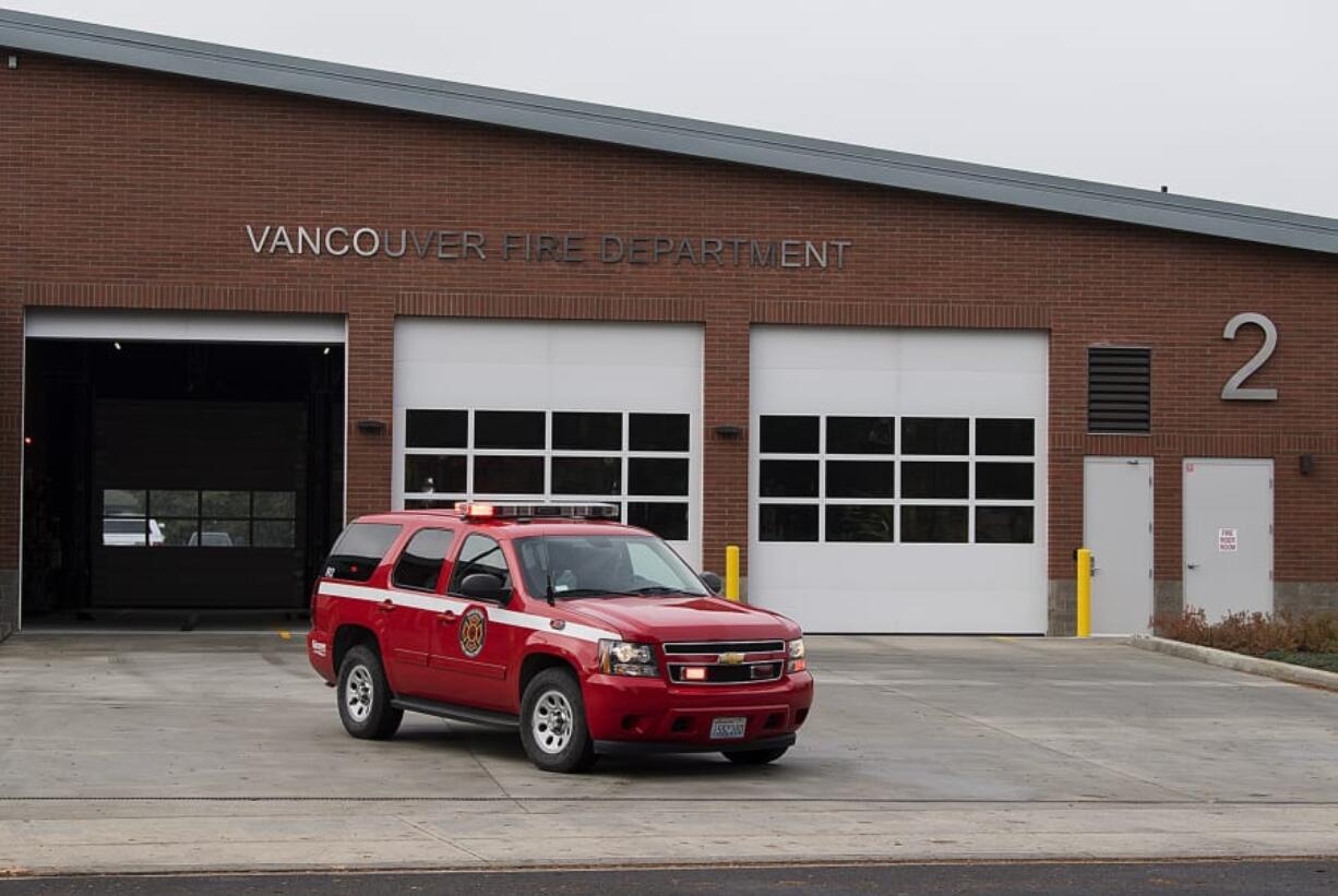 Fire crews depart Vancouver Fire Station 2 as they respond to a call on Nov. 16.