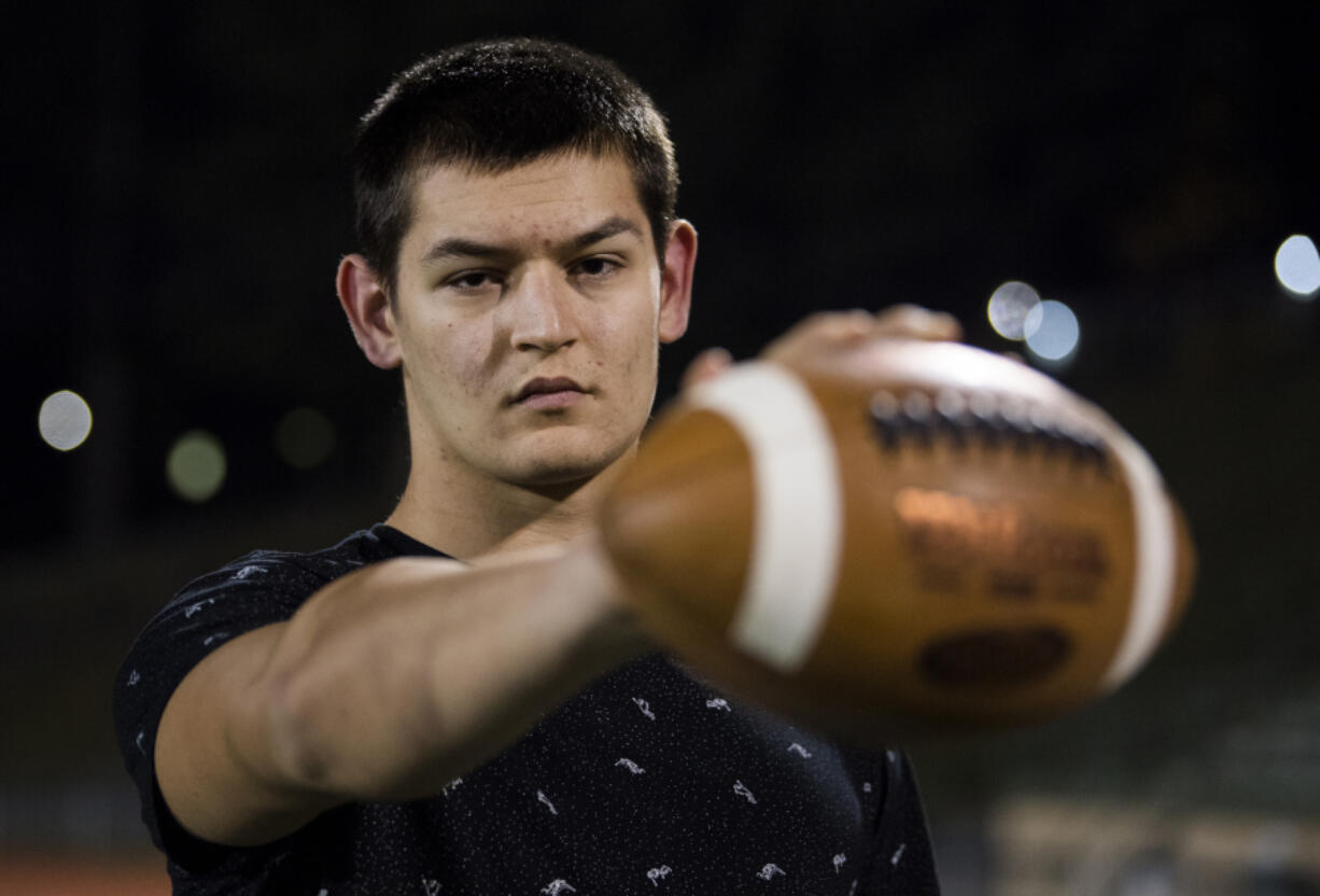 Union lineman Dumitru Salagor was born in Moldova and spent some of his childhood in the Czech Republic before his family settled in Vancouver in 2016. He started playing football that same year, having never played before.