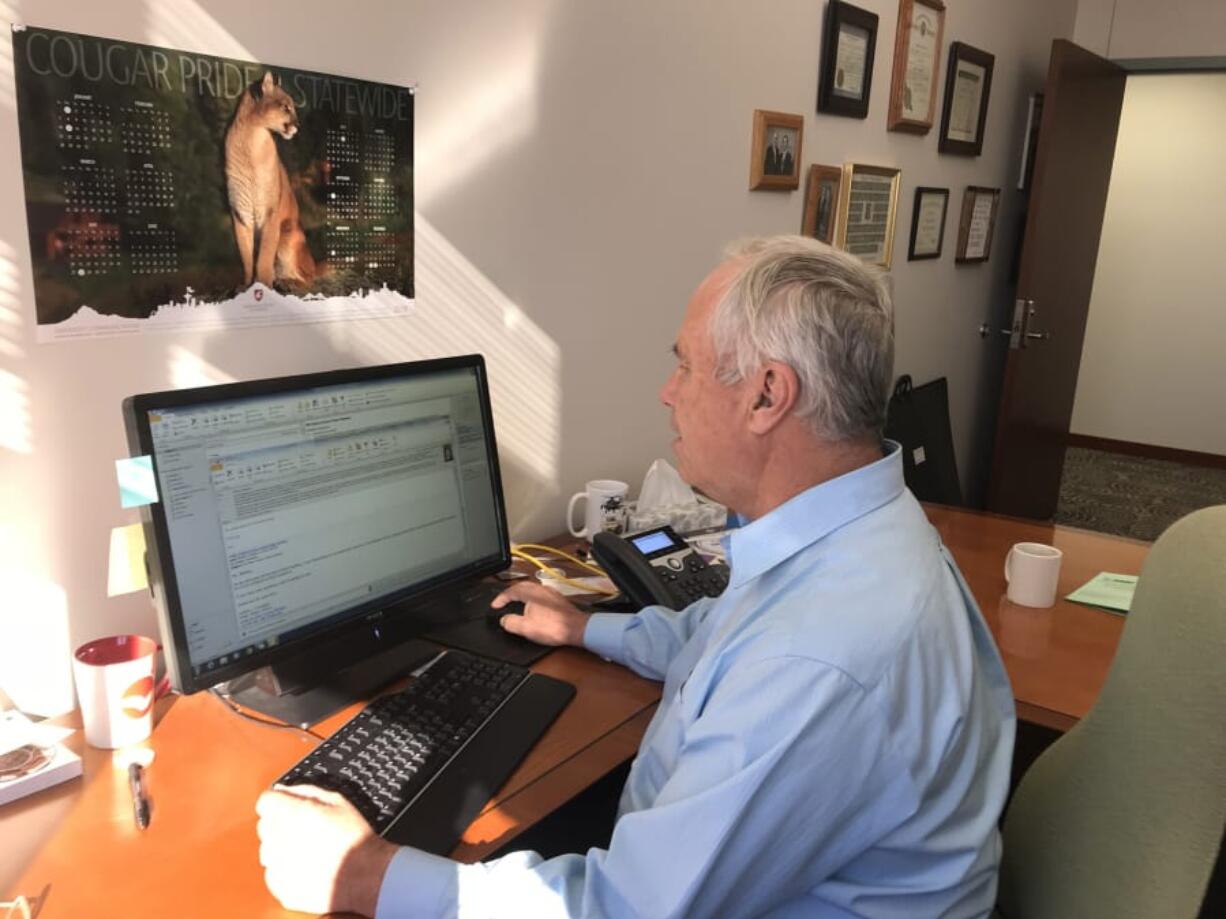 Marc Boldt works in his office.