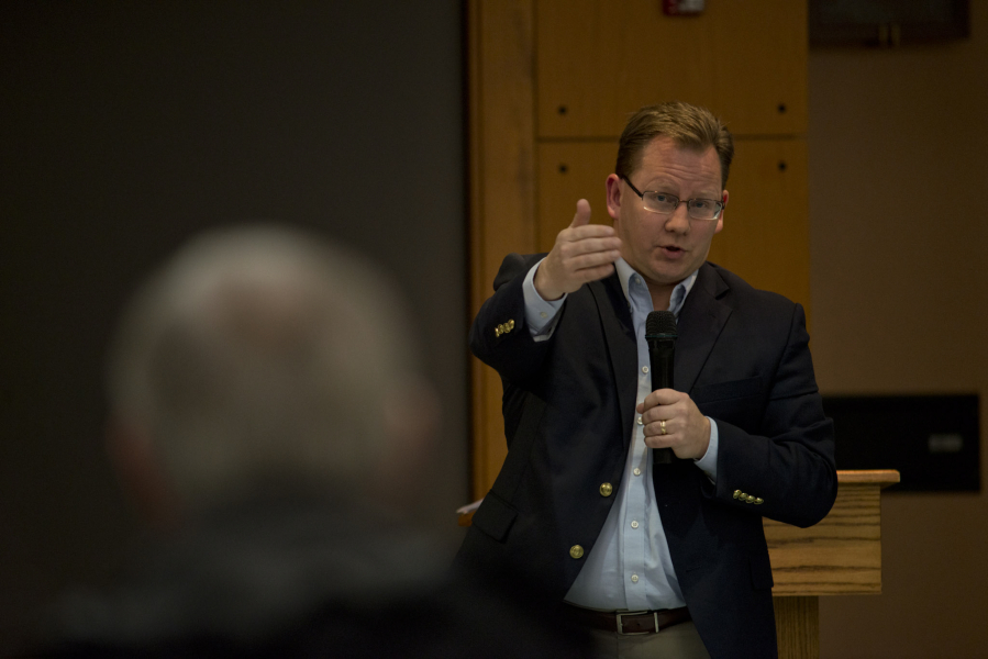 State Superintendent of Public Instruction Chris Reykdal talked about the need to build off the recent McCleary decision and the influx of money from the state to improve education at a forum Skyview High School in 2018.