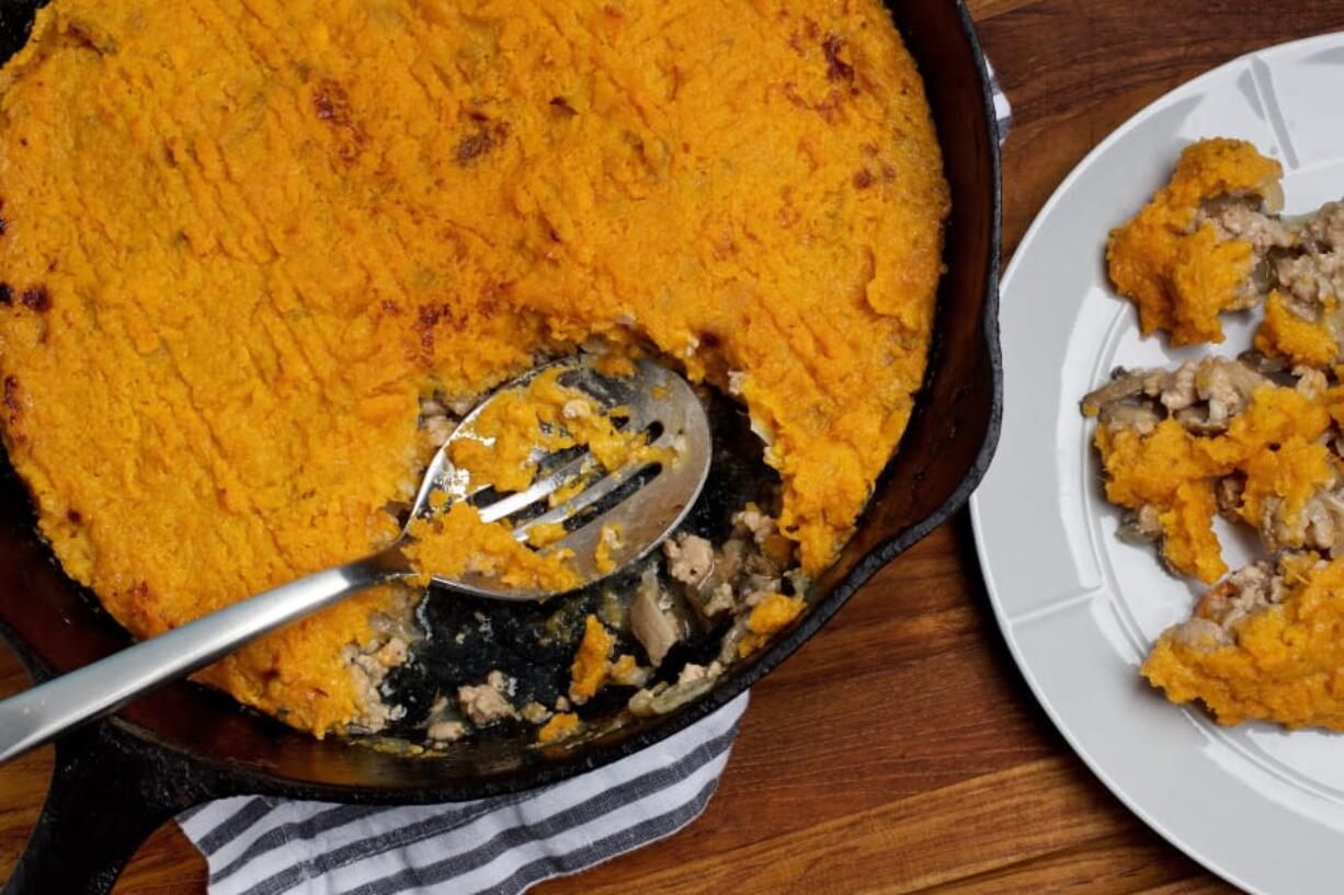 Turkey and Sweet Potato Skillet Pie. (Photo for The Washington Post by Deb Lindsey. Food styling for The Washington Post by Bonnie S.