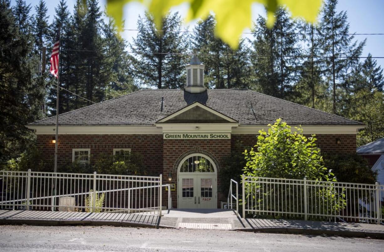 The original brick building from 1932 still houses four classes at Green Mountain School, a K-8 school district outside of Woodland, seen in October.