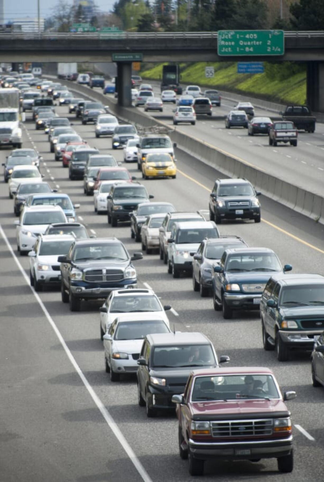 Traffic heads north on Interstate 5 in Portland in April 2015.