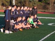 The King's Way Christian girls soccer team pose for a team picture after beating King's 3-1 on Saturday (Tim Martinez/The Columbian)