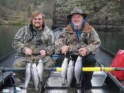 Blake Ramsey (left) and Chris Seassions with a fine mess of Black Friday rainbow trout from Rowland Lake. Why not skip the shopping crowds this Friday and enjoy some trout fishing instead?