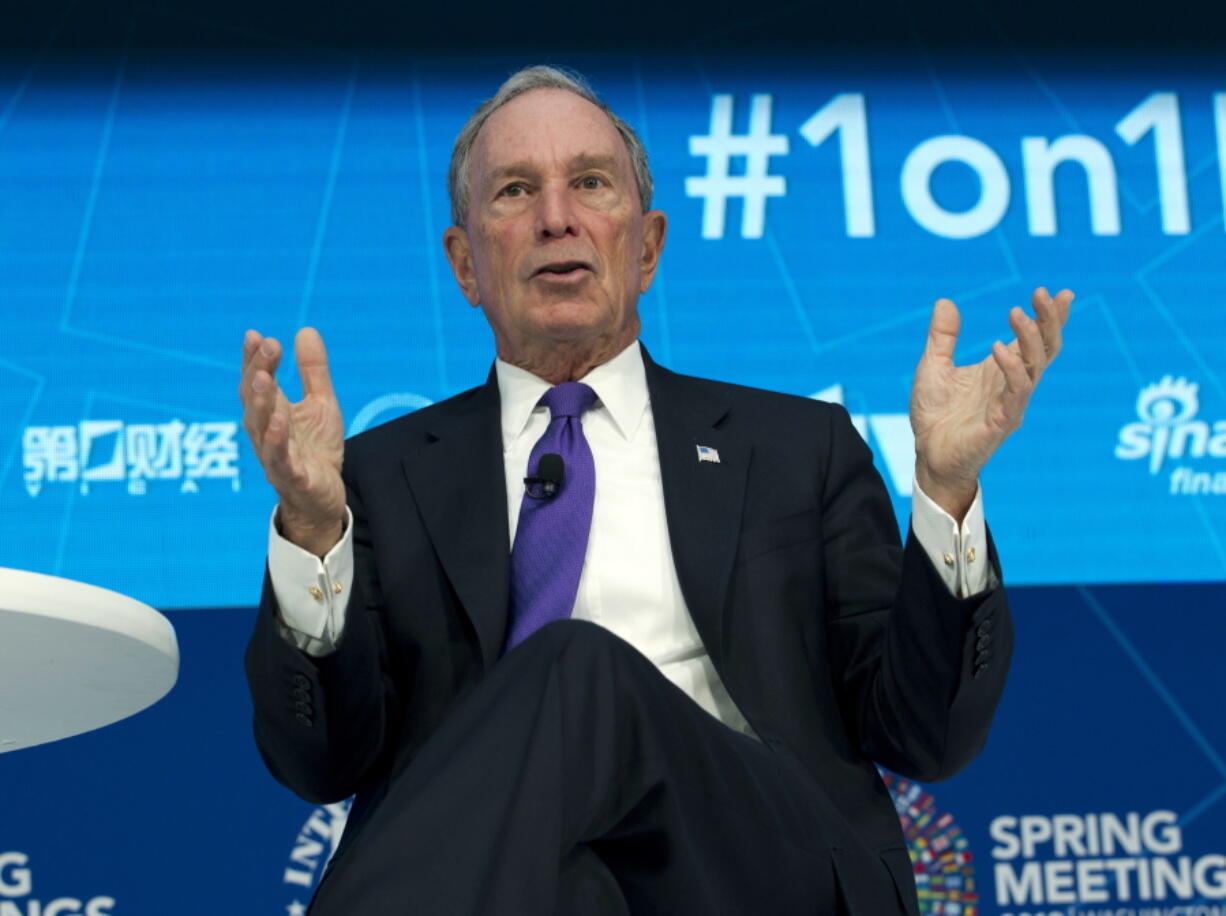 Former New York City Mayor and United Nations Special Envoy for Climate Action Michael Bloomberg speaks April 19 at World Bank/IMF Spring Meetings in Washington.