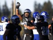 Union wide receiver Alishawuan Taylor celebrates a touchdown against Bothell in the 4A state football quarterfinals.