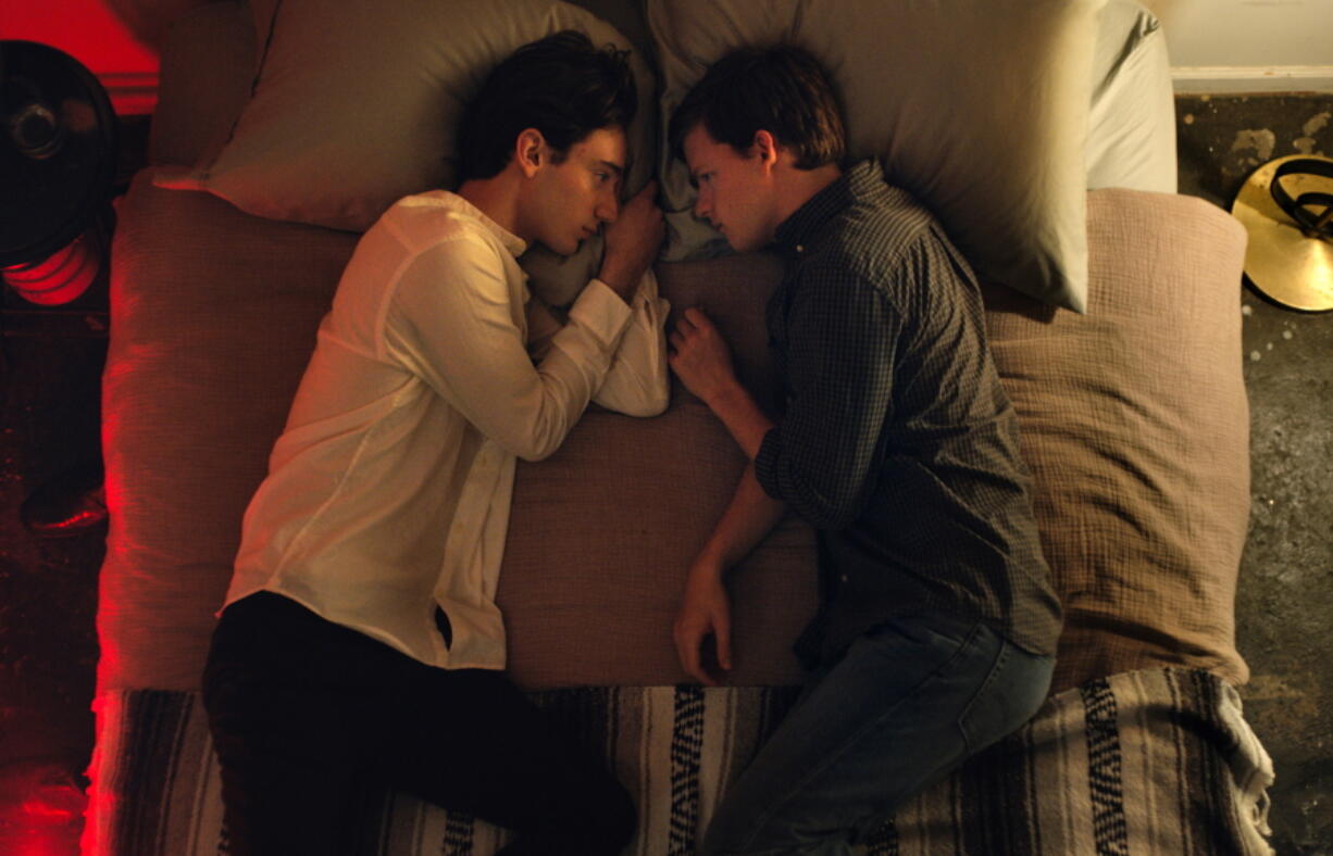 This image released by Focus Features shows Theodore Pellerin, left, and Lucas Hedges in a scene from “Boy Erased.” (Focus Features via AP)