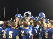 La Center breaks for one last time in the 2018 season after being eliminated from the district playoffs by Elma, 33-21, on Friday, Nov. 2, 2018.