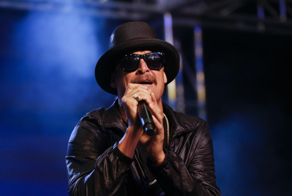 Kid Rock performs at a rally Oct. 17 for Republican U.S. Senate candidate John James in Pontiac, Mich.