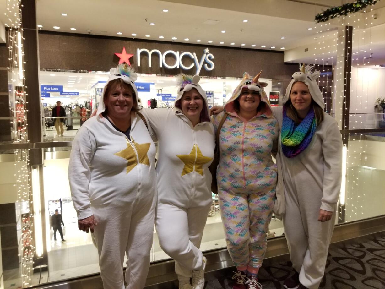 Terri Governor, Danielle Haney, Kaelin Sanders and Jessica Hov say the Thanksgiving-evening shopping trip has become a tradition for them, mostly just for fun — complete with matching pajamas.