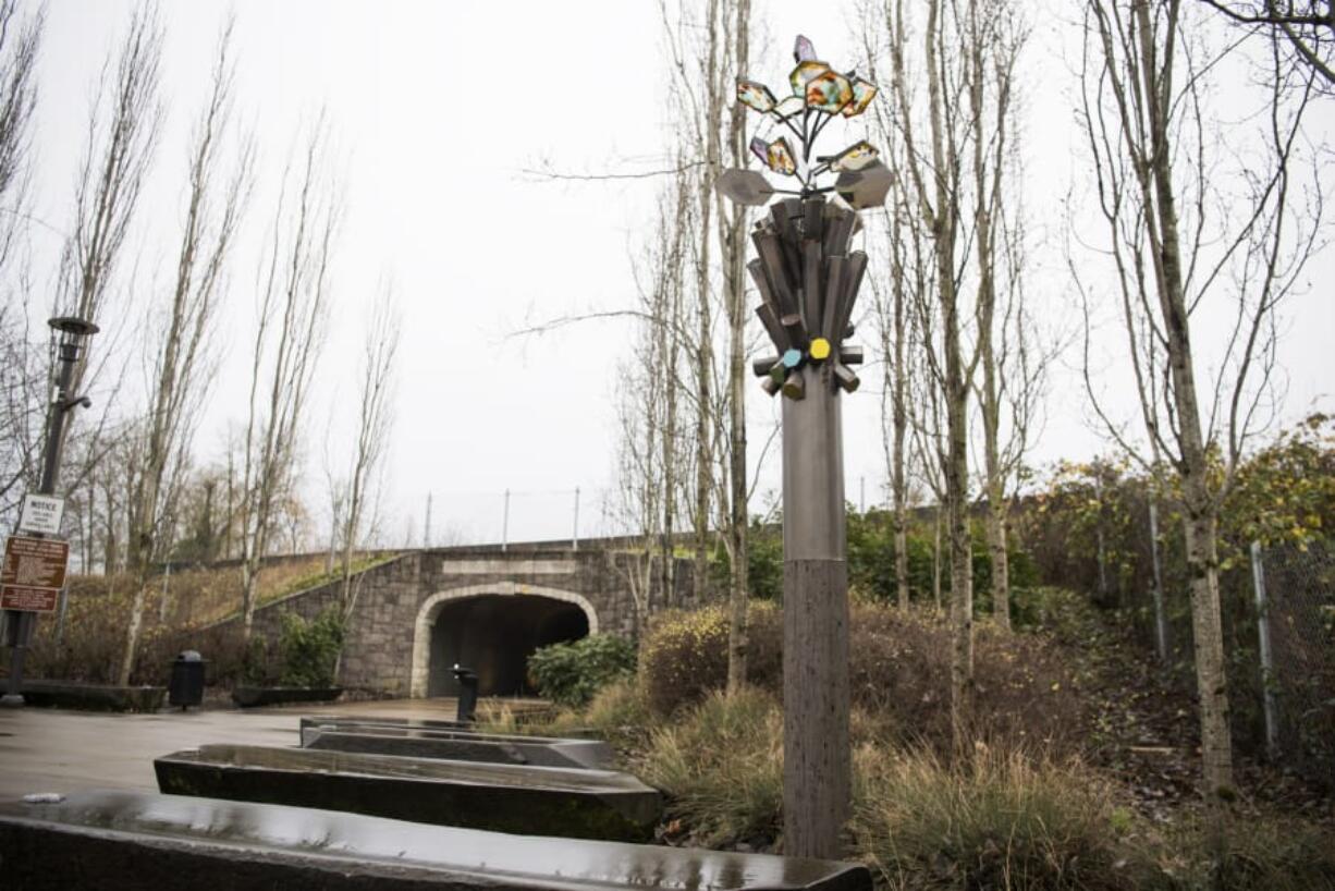 Sharon Warman Agnor’s sculpture, “Earth,” welcomes pedestrians to a subterranean experience: the underpass that connects downtown Washougal to the waterfront.