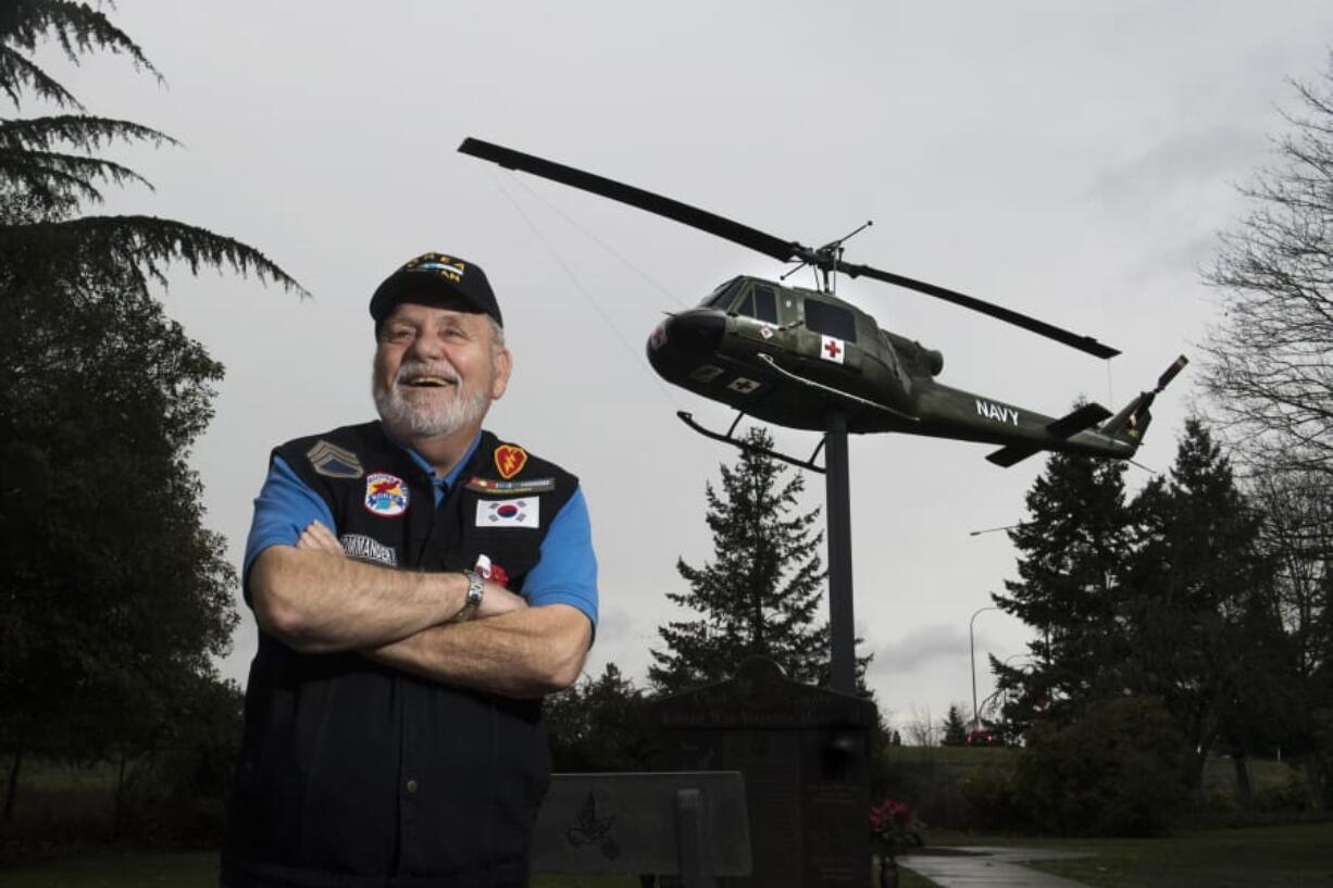 Ed Barnes stands in front of the Clark County Korean War Memorial on the Vancouver Veterans Affairs campus on Thursday. A Korean veteran, Barnes is part of a fundraising effort for a national Wall of Remembrance in Washington, D.C.