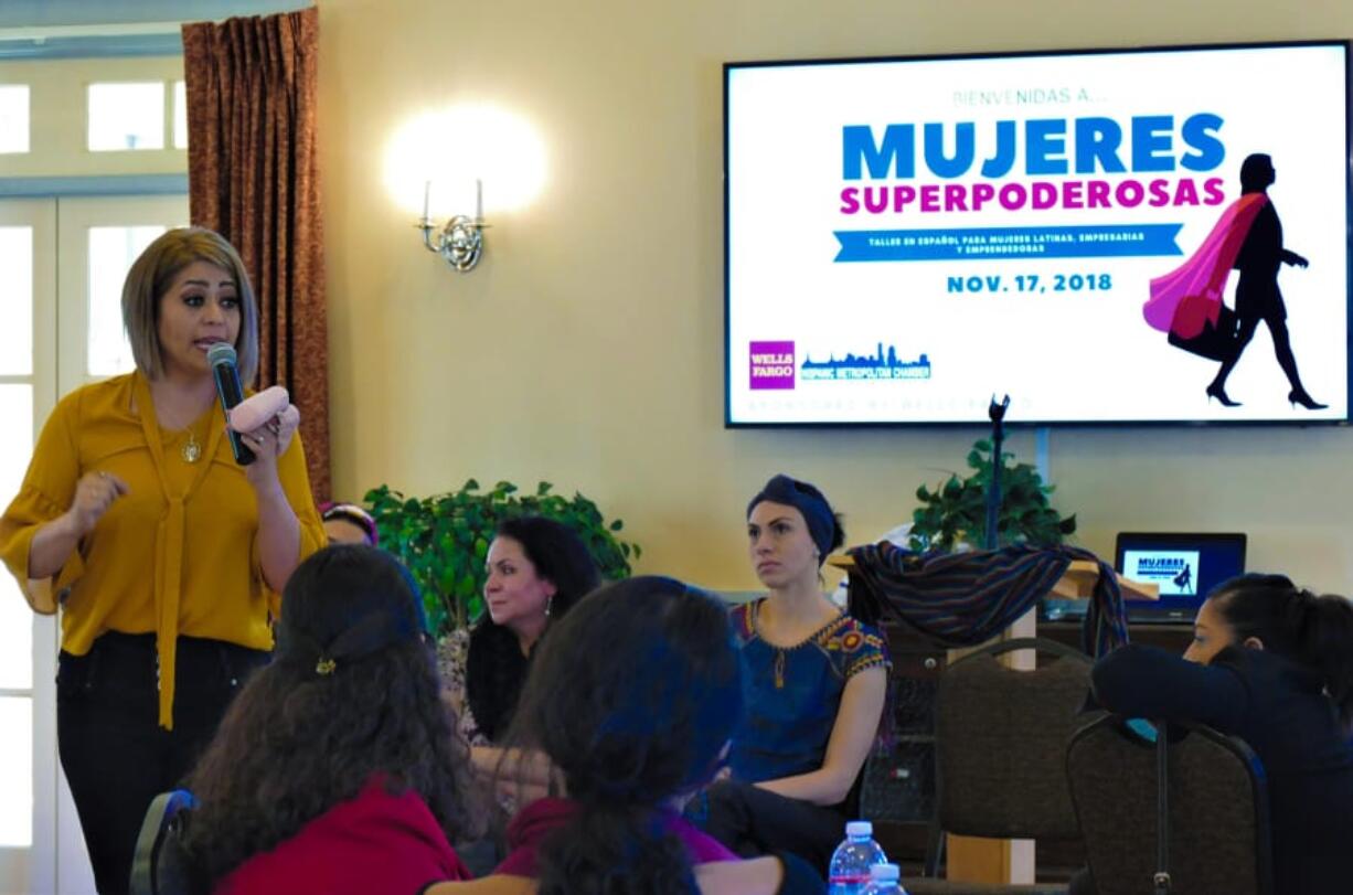 Hudson Bay: Veronica Vazquez, executive producer of Elemento Latino, speaking on the Mujeres Superpoderosas panel.