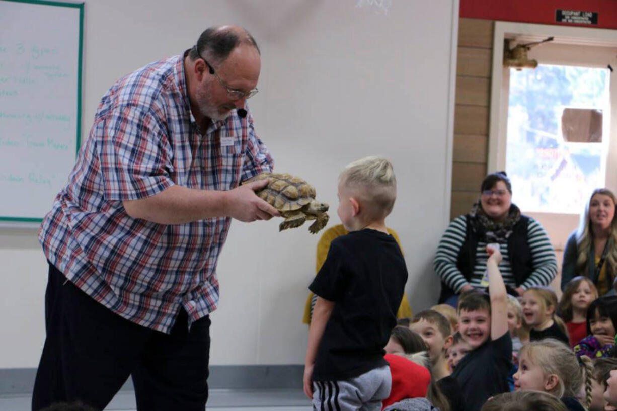 Battle Ground: Richard Richey, also known as “The Reptile Man,” hosted an assembly at Glenwood Heights Primary School, bringing along turtles, lizards, snakes and an alligator.