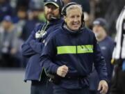 Seattle Seahawks head coach Pete Carroll reacts on the sideline during the second half of an NFL football game against the San Francisco 49ers, Sunday, Dec. 2, 2018, in Seattle.