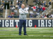 Notre Dame head coach Brian Kelly is The Associated Press college football Coach of the Year, Monday, Dec. 17, 2018, becoming the third coach to win the award twice since it was established in 1998.