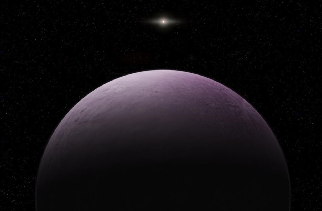 An artist’s concept of a dwarf planet that astronomers say is the farthest known object in the solar system.