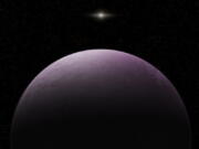 An artist’s concept of a dwarf planet that astronomers say is the farthest known object in the solar system.