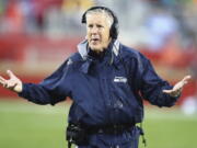 Seattle Seahawks head coach Pete Carroll gestures during the second half of an NFL football game against the San Francisco 49ers in Santa Clara, Calif., Sunday, Dec. 16, 2018.