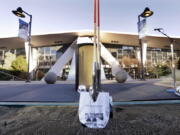 An engraved shovel stands at the ready before a ceremonial groundbreaking of a renovation of the arena at Seattle Center Wednesday, Dec. 5, 2018, in Seattle. The NHL Board of Governors gave final approval to Seattle’s bid to add the hockey league’s 32nd team a day earlier and play is expected to begin at the arena in 2021.