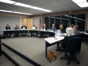 The Battle Ground Public Schools board meets during a district meeting in January.