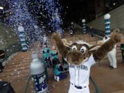 The Mariner Moose will be in Vancouver on Wednesday, Jan. 9, 2019, as part of the Seattle Mariners Caravan. (AP Photo/Ted S.