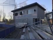 The pressbox and bleachers at the Clark College softball complex on Tuesday, Jan. 29, 2019.