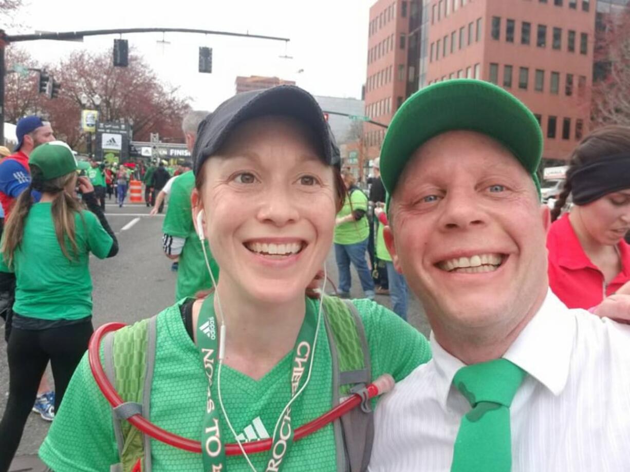 Cindy Wood, left, poses with Battle Ground Resolution Run organizer Elba Benzler. Wood was diagnosed with cancer in March. This year’s run will raise money for her medical treatment.