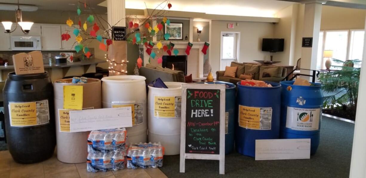 Cascade Highlands: Residents at Park Crest Commons donated seven barrels of food to the Clark County Food Bank this holiday season.