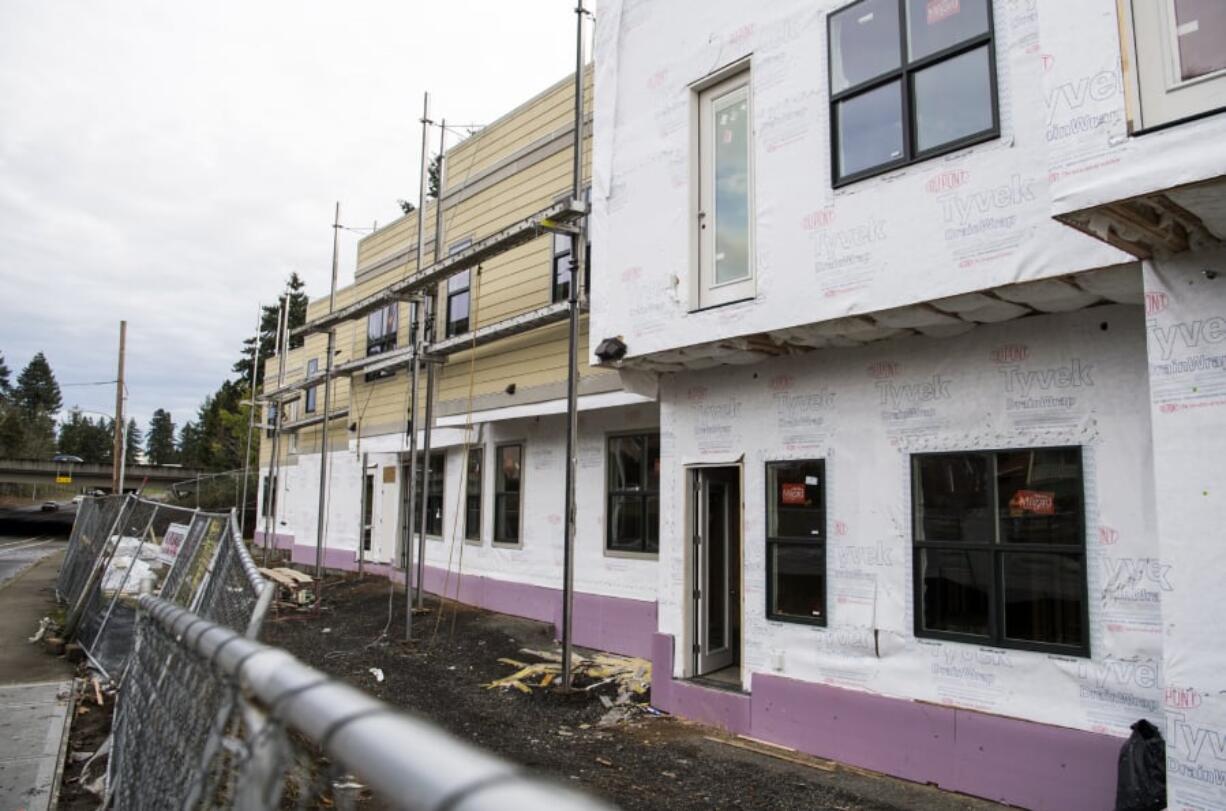 Construction continues at the new apartments at the corner of East McLoughlin Boulevard and G Street in Vancouver. The development by WDC Construction will include four affordable units.