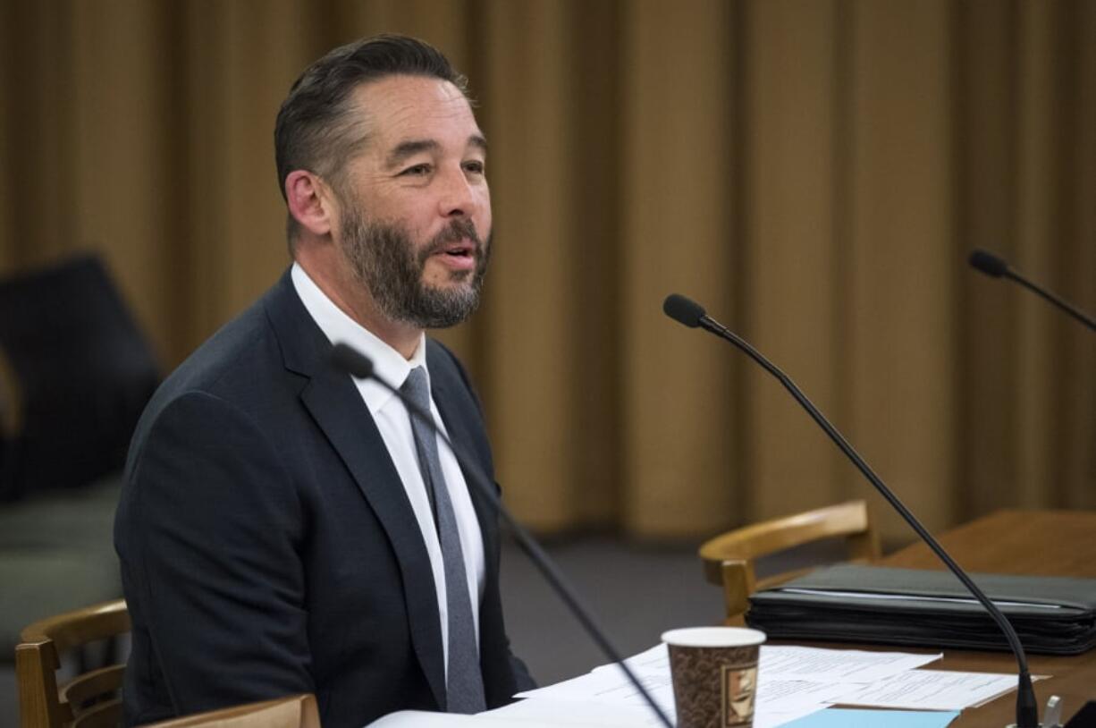 Vancouver city council candidate Erik Paulsen is interviewed by the council on Monday evening. Paulsen was appointed to fill the vacancy created when former Councilor Alishia Topper resigned Dec. 31. She was elected to serve as Clark County treasurer.