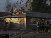 Firefighters respond Thursday afternoon to a small blaze in the kitchen and attic of a duplex unit at 1204 W. McLoughlin Blvd. in Vancouver.