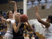 Union's Toryi Midland (10) looks to shoot during Tuesday night's game at Skyview High School in Vancouver on Jan. 15, 2019.