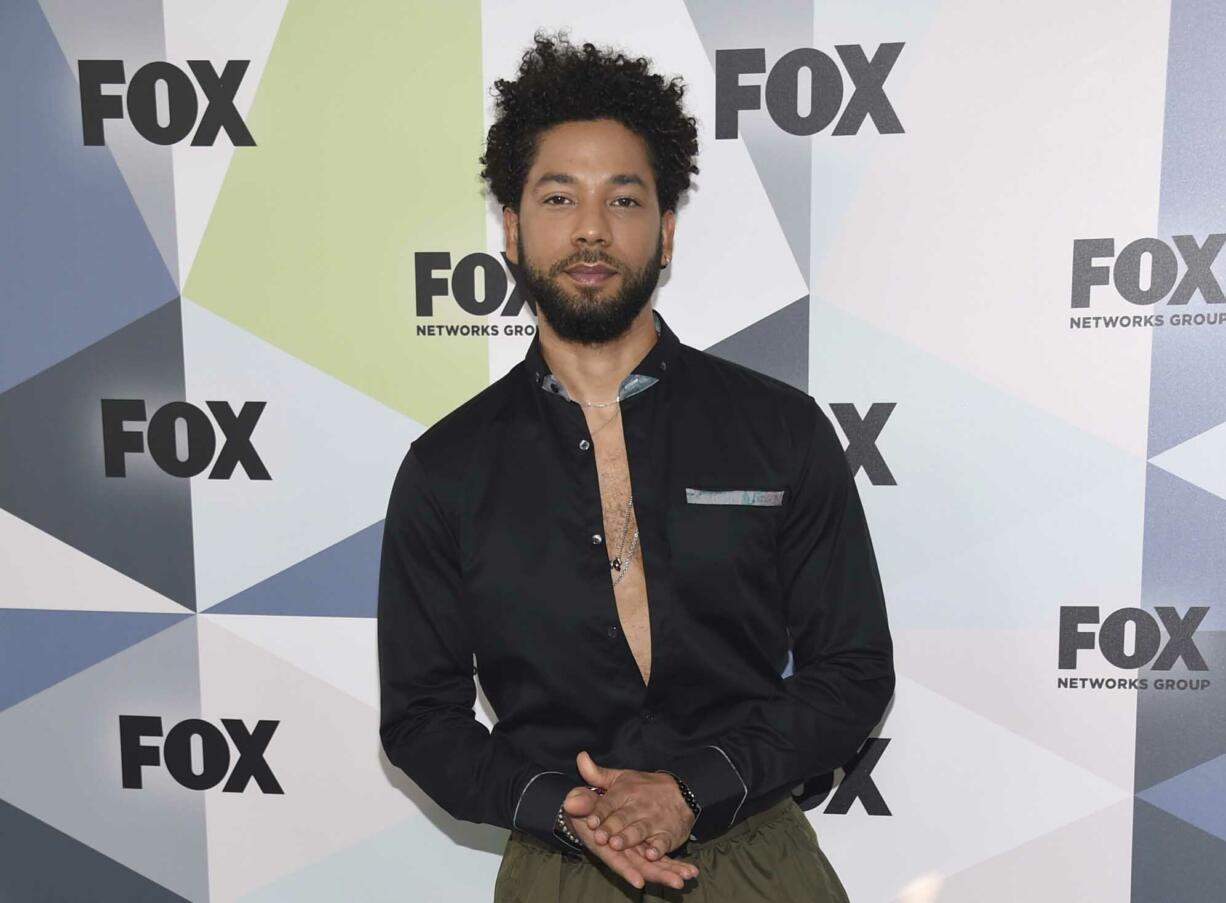 FILE - In this May 14, 2018 file photo, Jussie Smollett, a cast member in the TV series "Empire," attends the Fox Networks Group 2018 programming presentation afterparty in New York. Chicago police have opened a hate crime investigation after a man the department identified as a 36-year-old cast member of the television show “Empire” alleged he was physically attacked by men who shouted racial and homophobic slurs. Police wouldn’t release the actor’s name, but a statement from the Fox studio and network on which “Empire” airs identified him Tuesday, Jan.